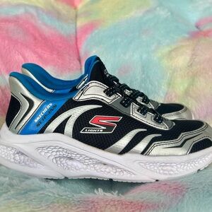 Skechers Kids Black, Silver & Blue Light-Up Sneakers